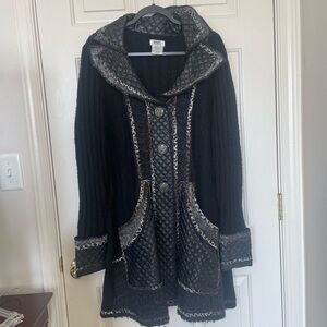 Vintage Monroe & Main Quilted Faux Leather Trim animal print Cardigan‎ Jacket